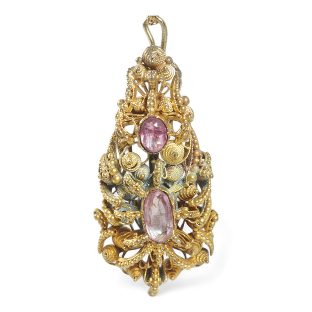 Georgian Pink Crystal Day & Night Drop Pendant