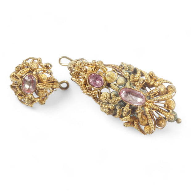 Georgian Pink Crystal Day & Night Drop Pendant