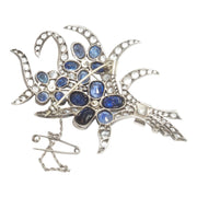 Art Deco Yellow Blue and White Sapphire Floral Brooch