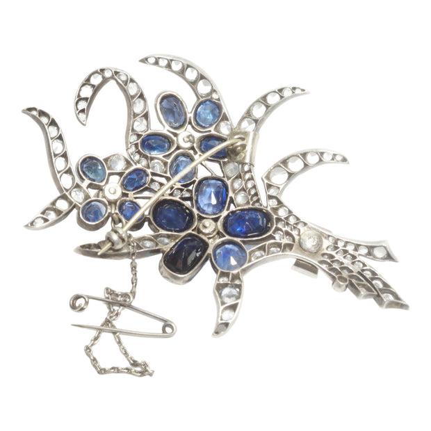 Art Deco Yellow Blue and White Sapphire Floral Brooch
