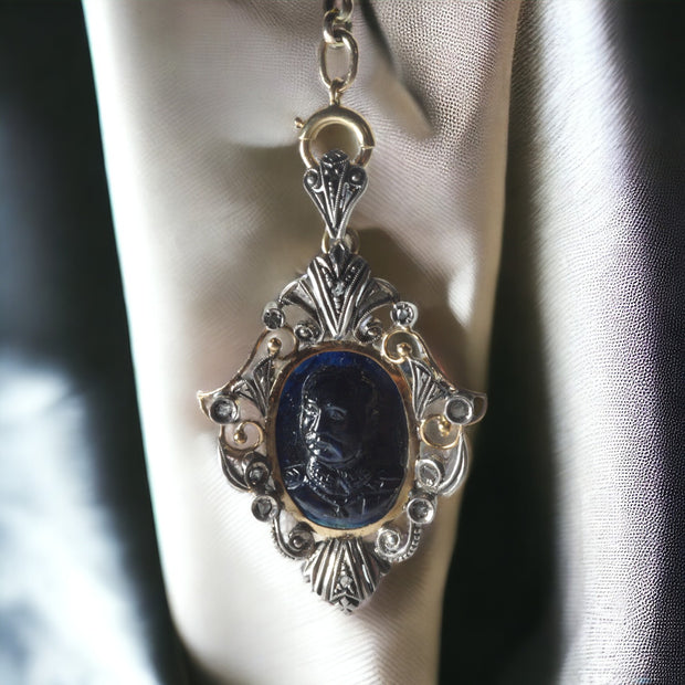 Victorian King of Siam Carved Sapphire Pendant