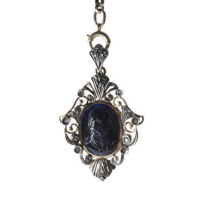 Victorian King of Siam Carved Sapphire Pendant