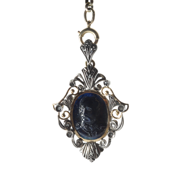 Victorian King of Siam Carved Sapphire Pendant
