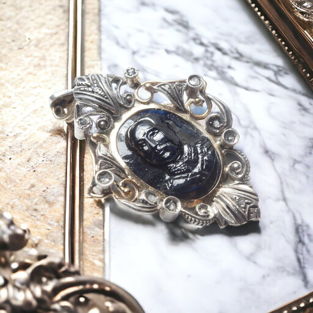 Victorian King of Siam Carved Sapphire Pendant