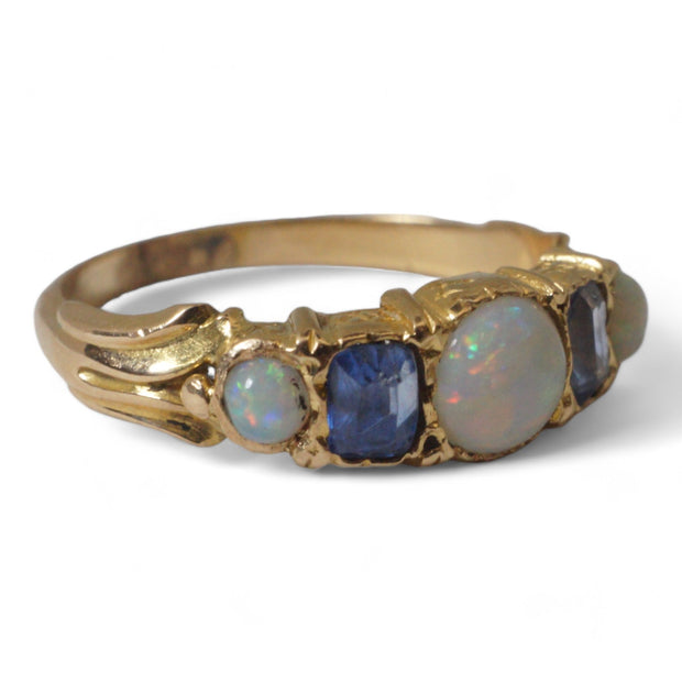 Victorian 18k Gold Opal and Ceylon Sapphire Ring
