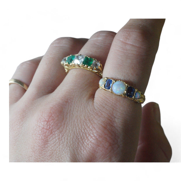 Victorian 18k Gold Opal and Ceylon Sapphire Ring