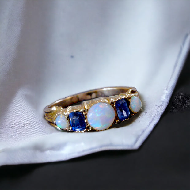 Victorian 18k Gold Opal and Ceylon Sapphire Ring