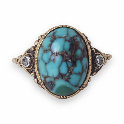 Turquoise Matrix and Diamond Ring