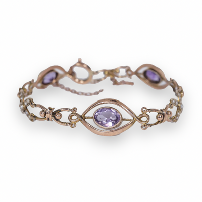 Edwardian Pearl and Amethyst Fancy Link Bracelet
