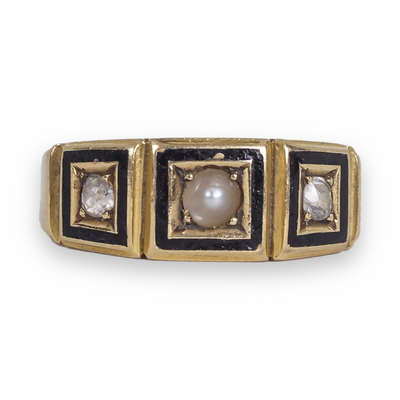 Victorian 18k Enamel Pearl & Diamond Locket Ring