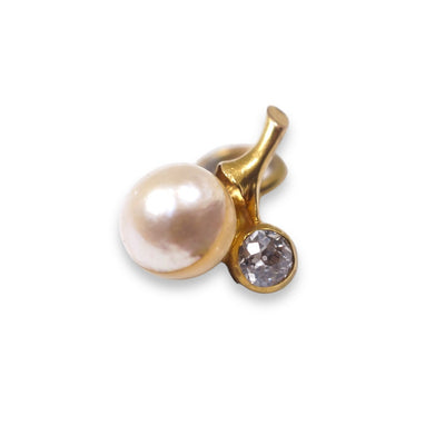 18k Tiny Pearl and Diamond 'Cherry' Charm