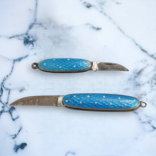 Sweet Antique Enamel Miniature Pen Knife Pair