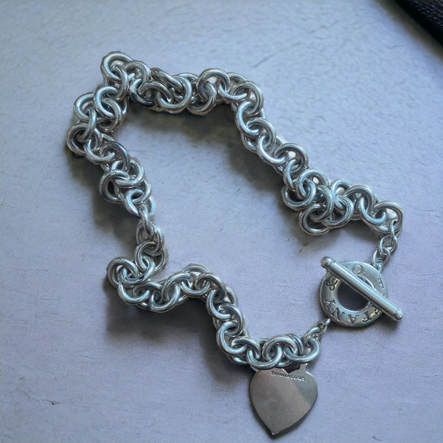 Vintage Tiffany Silver Heart Tag Toggle Necklace